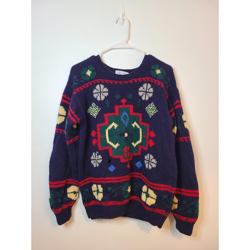 DEANS Of Scotland Sweater Womens Medium Blue Wool Shetland Fair‎ Isle Pullover